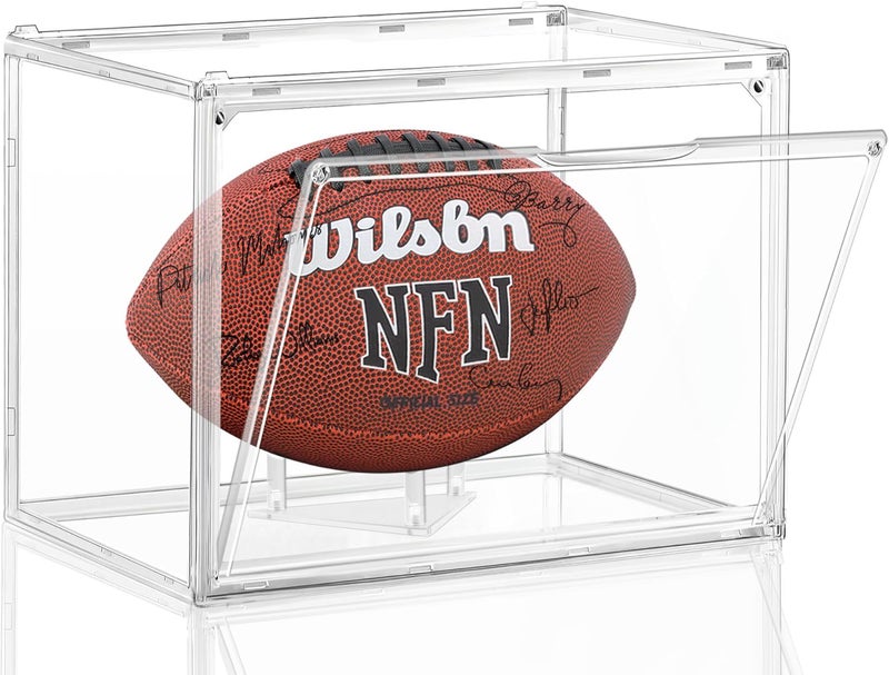 KKU Football Display Case, Acrylic Clear Football Case Full Size with Magnetic Door, Professional Memorabilia Football Display Boxes Football Holder Dust and UV Protection - Image 1